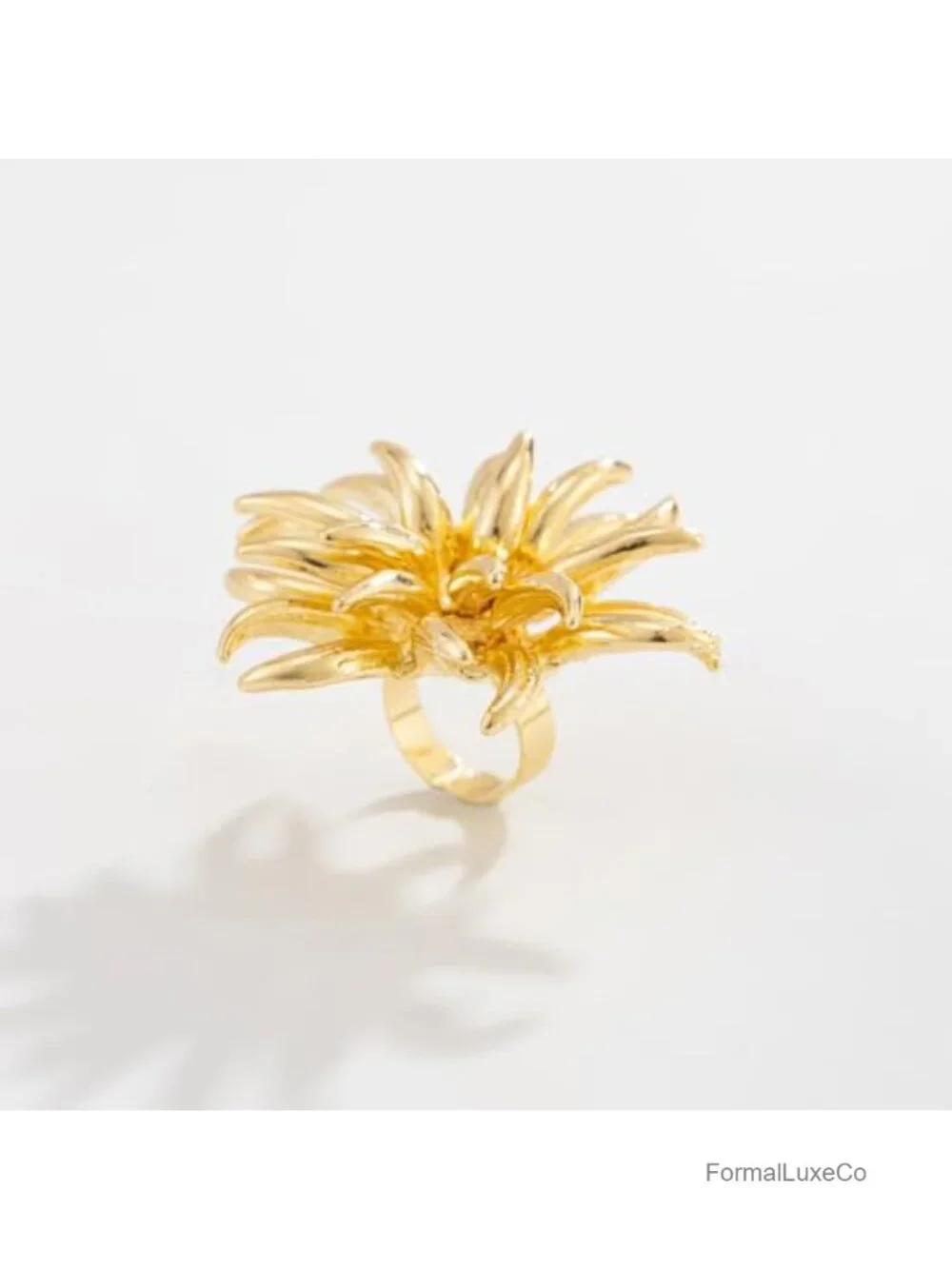 Oversized 3D Spiky Flower Statement Ring Women Chunky Open Band Abstract Floral